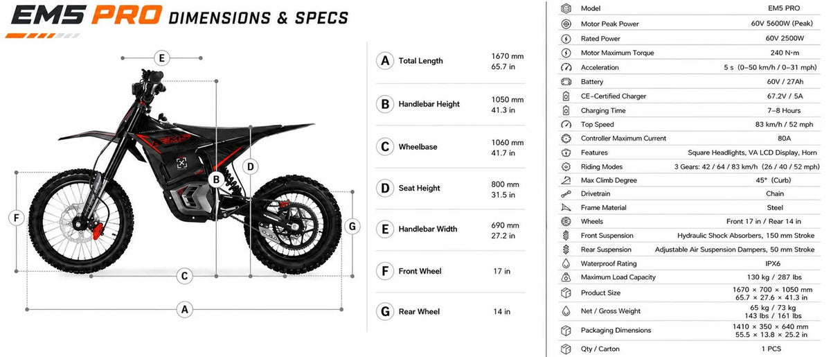 VALTINSU elektrische offroad-pitbike/dirtbike EM-5 PRO