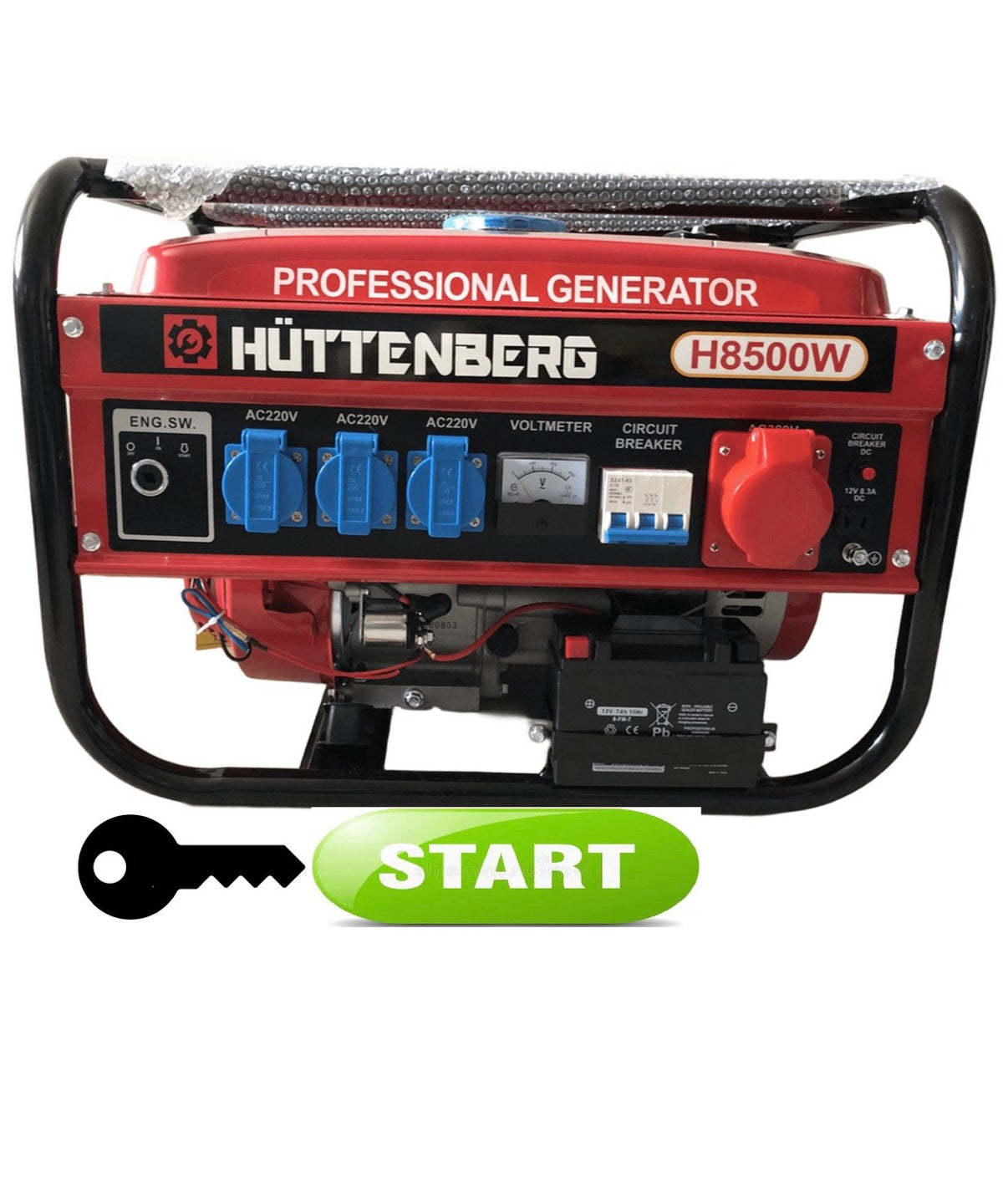 Huttenberg H8500W electrische start aggregaat - 230v - 380v